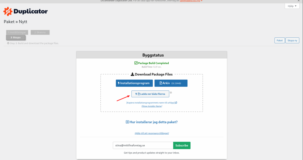 Ladda ner arkivfil i WordPress och Duplicator