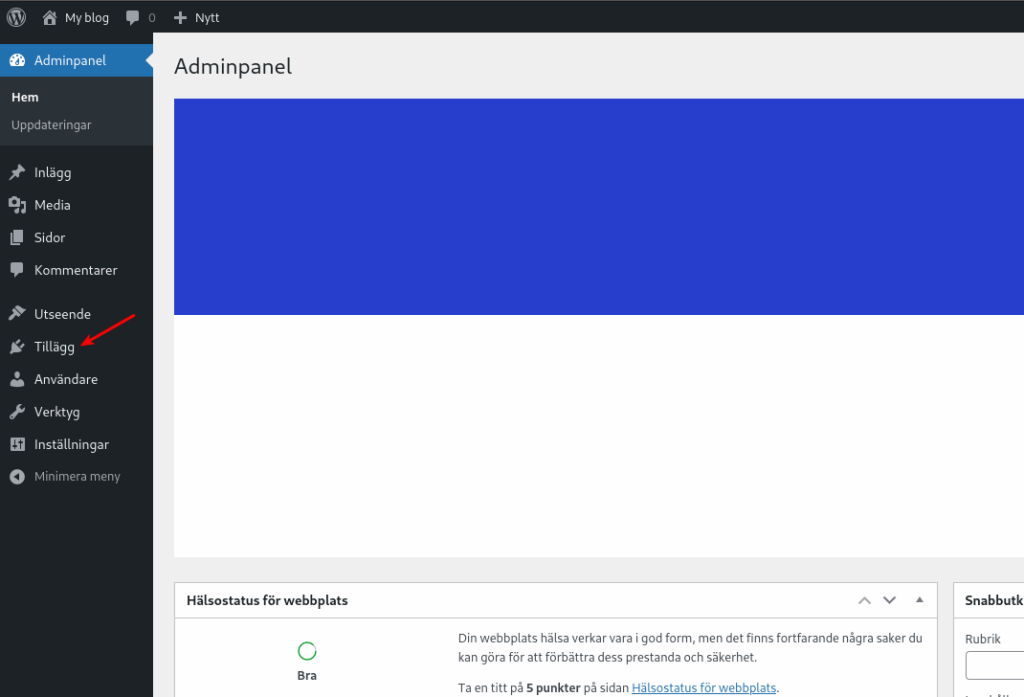Klicka på Tillägg i WordPress