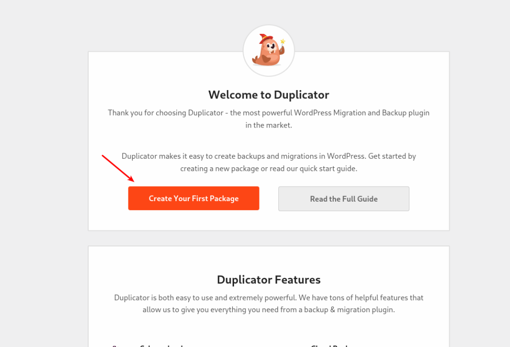 Skapa paket i Duplicator i WordPress