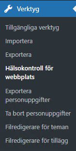 Kolla hälsokontrollen via WordPress