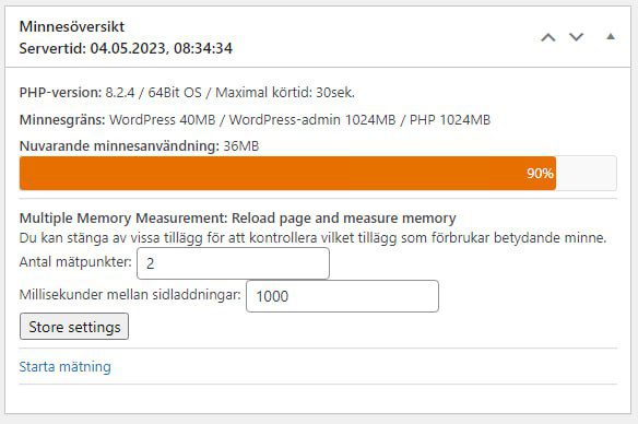 Använd ett plugin till WordPress för att se aktuell minnesanvändning